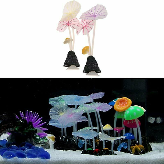 2pcs Aquariums Accessories Artificial Coral Reef Glowing Lotus Leaf Mushroom Luminous Stones Fish Tank Decoration With Sucker