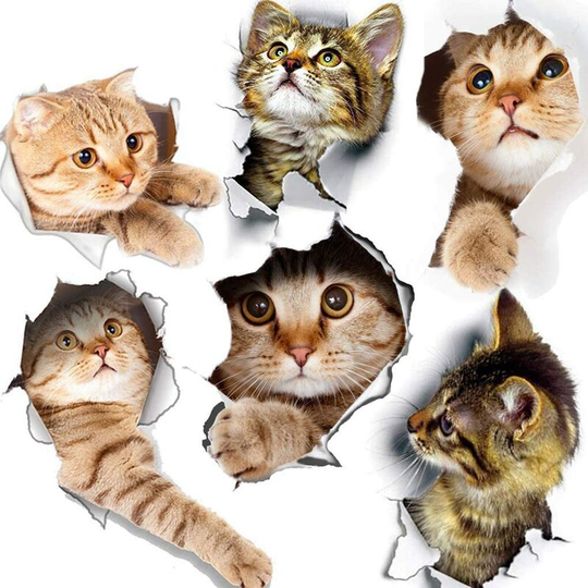 Ilovemilan - 6PCS 3D Wall Stickers Cats Self Adhesive, Kids Wall Decals/Removable Vinyl Art Murals for Living Room Baby Rooms Bedroom Toilet House