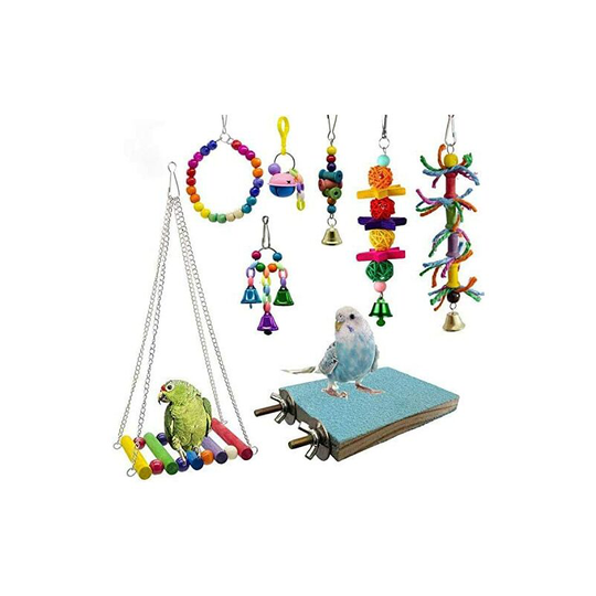 Ilovemilan - 8 Packs Bird Swing Chewing Toys- Parrot Hammock Bell Toys Suitable for Small Parakeets, Cockatiels, Conures, Finches ,Budgie,Macaws,