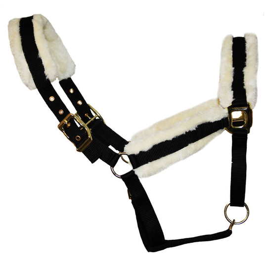 Sheepskin Head Collar (Pony) (Black/Cream) - Black/Cream - HY