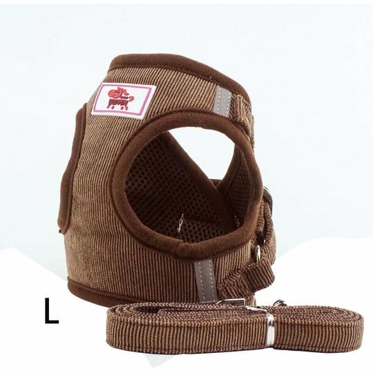Perle Raregb - Leash vest for dog Coffee puppies in reflective ribbed velvet, cats, small pets Formation harness soft vest vest in dog fabric l,
