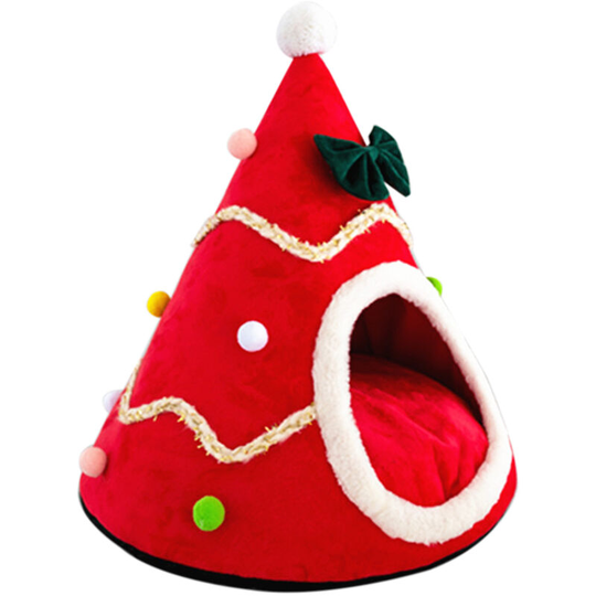 Cat Kitten Bed Comfortable Plush Pet Bed Soft Small Dog Bed Washable Puppy Kitties Cushion Kennel Portable Warm Pet Basket Supplies (Red-S)