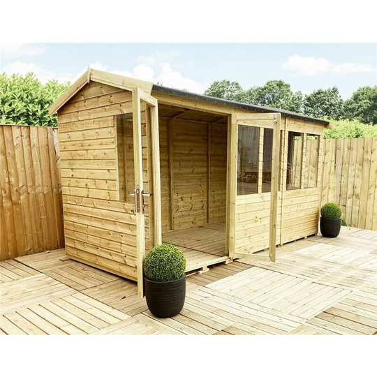 Marlborough Reverse Summerhouses(bs) - 9 x 7 reverse Pressure Treated Tongue And Groove Apex Summerhouse + Safety Toughened Glass + Euro Lock with Key