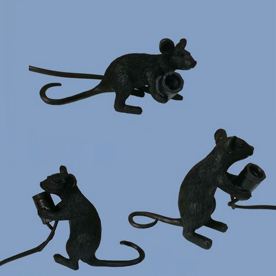 Deckon - Creative 3 Styles Resin Mouse Lamp For Bedroom, Study Desk - Black Color 3 Style