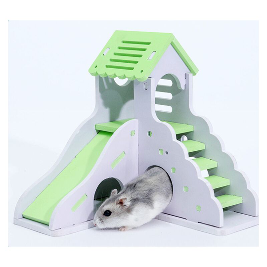 Sun Flowergb - Hamster House Hideout Hideout Sports Mouse Toy Dwarf Hamster Small Animal Kingdom Durable Odorless Non-Toxic 2-Storey Luxury Wooden