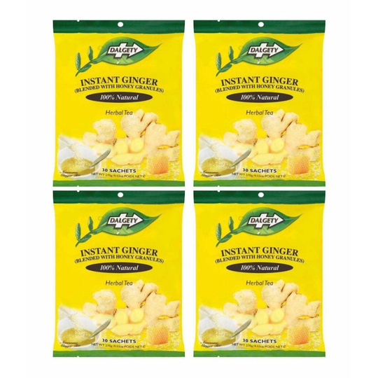 (Pack of 4) Dalgety Instant Ginger Herbal Tea Bag 270g (30 Sachets)- Blended with Honey Granules