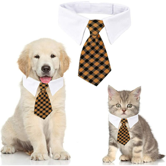 Cat Dog Tie Adjustable Pet Cat Neck Tie for Small Dogs Puppy Accessories (s, Grid-Yellow)