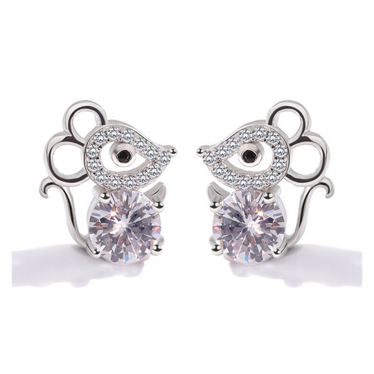 1 Pair Mouse Birthstone Jewelry, Silver Plated Crystal Stud Earrings For Women And Girls