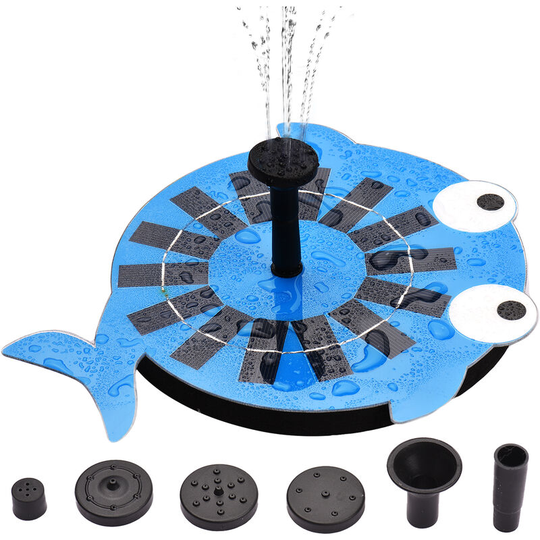 Cute Whale Solar Fountain with 4 Nozzles 2W DIY Birdbath Fountain Pump Outdoor Fix Floating Water Fountain Panel Kit for Fish Tank Small Pond