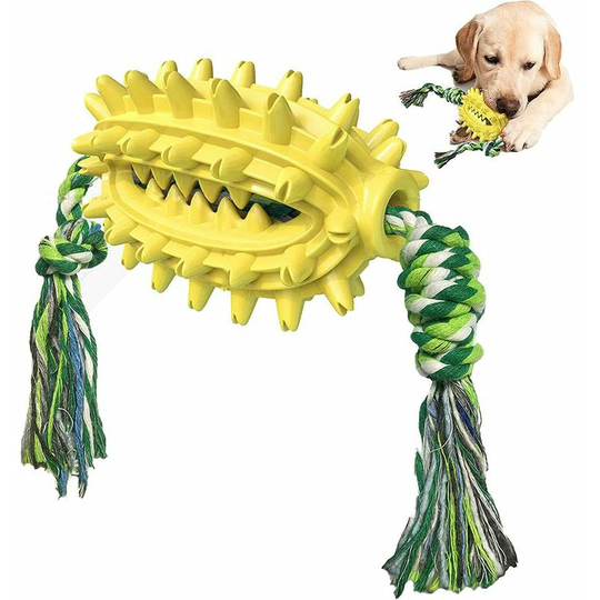 Dog Toy, Dog Chew Toy, Durable Rubber Interactive Toothbrush for Large and Medium Aggressive Dogs (Yellow)