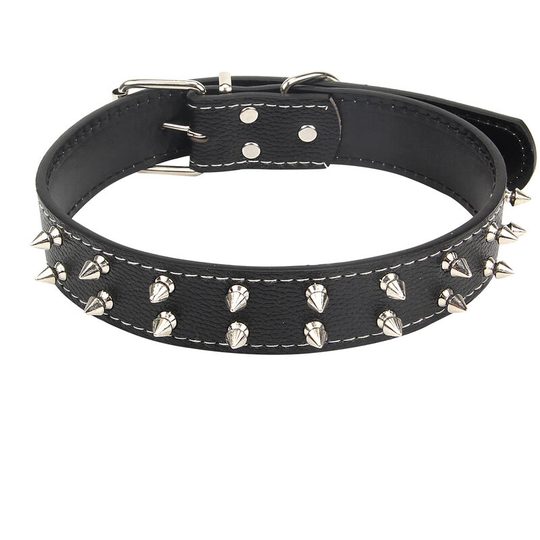 Dog Collar with Rivets Adjustable Buckle pu Leather Chic Collars for Medium Large Dogs - Black