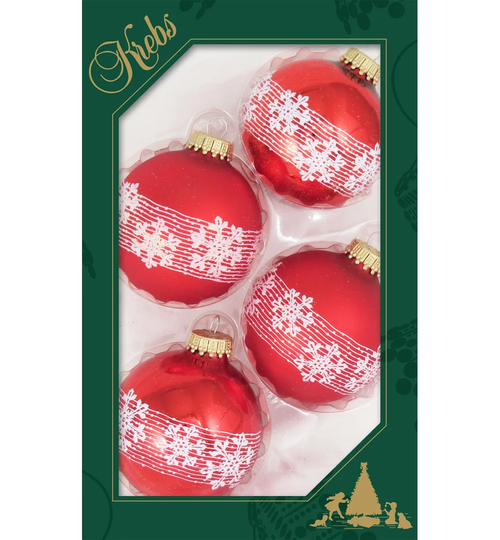 Set of 4 Snow Crystal with Ribbon Decoration Christmas Baubles