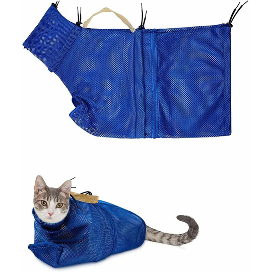 Mesh Cat Grooming Bag Cat Muzzles Breathable Mesh Kitten Muzzles Adjustable Scratch Resistant Cat Shower Cleaning Bag Cat Bath Bag
