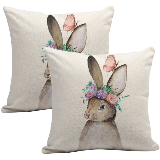 Spring Summer Rabbit Decor Pillow Covers Easter Rabbit Bunny Cotton Linen Pillowcase Sofa Bed Cushion Cover Style 4