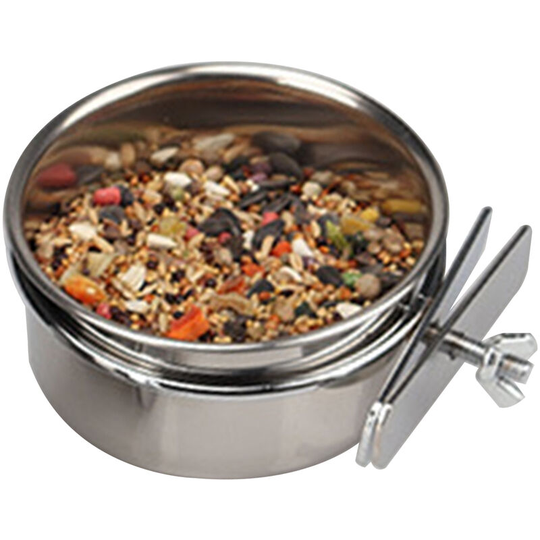 Stainless Steel Bird Food Bowl Parrot Feeding Box with Clamp Holder Water Cup Food Jar Cockatiel Conure Budgies Parakeet Parrot - Diameter 10cm