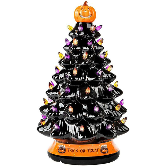 Ilovemilan - Ceramic Christmas-Halloween Tree - Orange Pumpkin Head-Home Decoration-Trick Or Treat- Over 50 Multicolor Bulbs Light Up by Battery