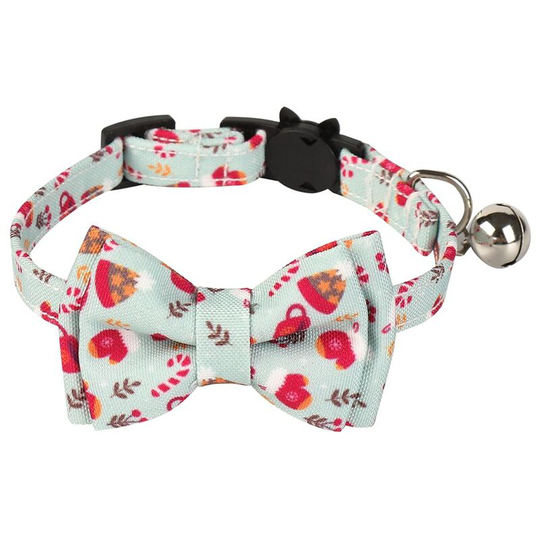 Cat collar with bow and bell for Christmas, with bow and herringbone pendant, style 5