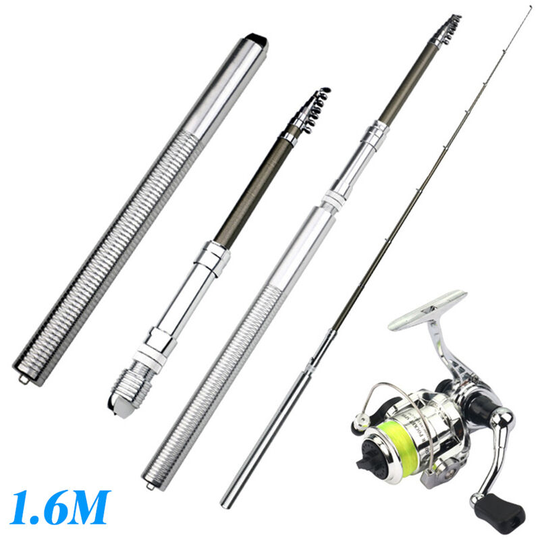 Asupermall - 1.6M Portable Fishing Rod Telescopic Fishing Pole + 2+1 bb Spinning Fishing Wheel Left/Right Hand Interchangeable Fishing Tackle