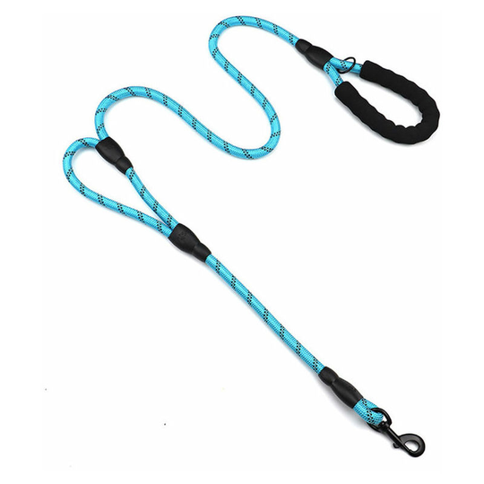 Morejieka - Strong Leash Black with 2 Comfortable Padded Handles 5 ft for Medium & Large Size Pets - Reflective, Weather Resistant & O-Ring(Blue)