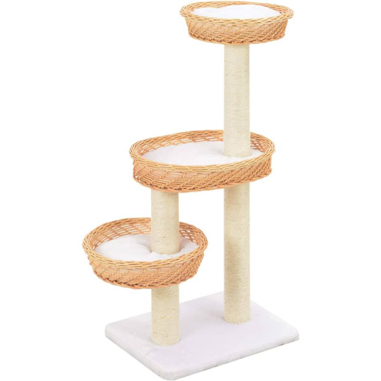 Cat Tree with Sisal Scratching Post Natural Willow Wood VDTD07283 - Topdeal