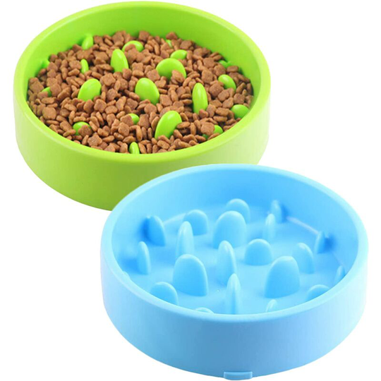 Dog Bowl, 2PCS Plastic Anti-Strangulation Pet Bowl, Pet Slow Food Bowl to Help Digestion (Color: Blue, Green)