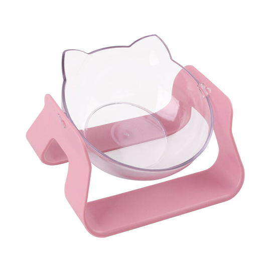Cat Bowls 15° Tilted Platform Feeder Raised Feeding Bowl with Stand, Transparent Pet Food and Water Bowl for Pet Food Water(pink)