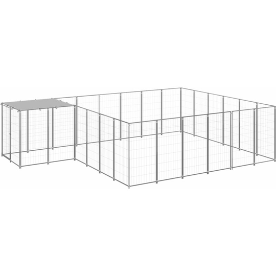 Dog Kennel Silver 12.1 m² Steel Vidaxl Silver