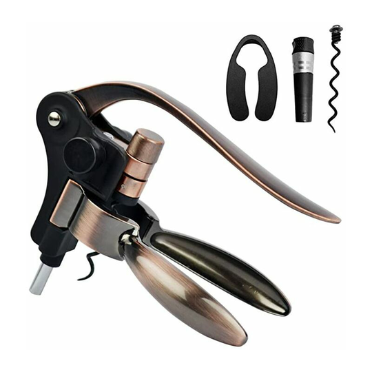 Bearsu - wine corkscrew, professional corkscrew, manual handle, corkscrew with ergonomic lever pump, screw, rabbit style, corkscrew with foil cutter,
