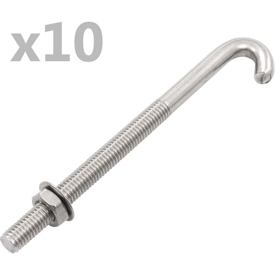 Topdeal - Anchored J-Bolt w/Nut and Washer M8x120 mm 25 Sets VDTD06047