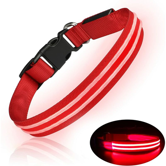 Rechargeable LED Dog Collar Waterproof Flashing Light Up Dog Collar Adjustable Dog Collar for Small Medium Large Dogs - Red -S