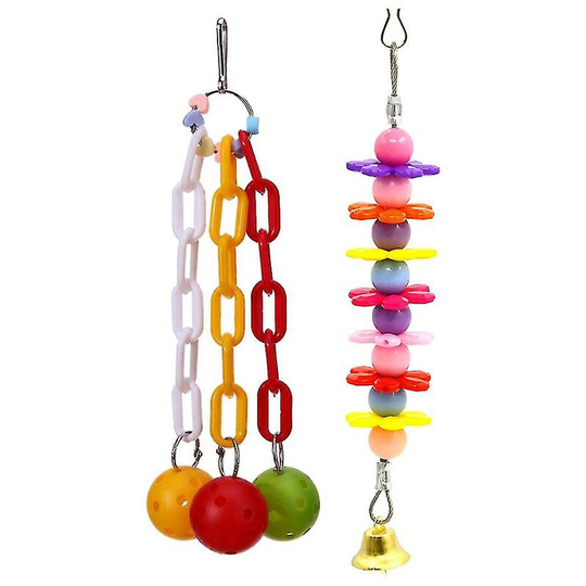 2pcs Parrot Toys Pet Bird Bites Climb Chew Toys Bell Swing Cage Hanging Parakeet Budgie Products Pet Bird Supplies Birds Accessoires Thsinde
