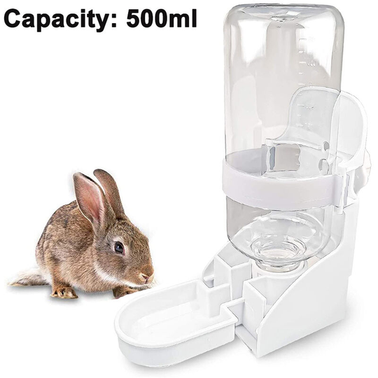 Rabbit Water Bottle, Hanging Water Fountain Automatic Dispenser No Leak WaterFeeder for Bunny Chinchilla Guinea Pig Hedgehog Ferret, white