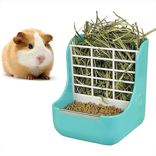Hay Feeder for Rabbits - Blue, 2 in 1 Bowl and Hay Rack Food Dispenser for Guinea Pigs Rabbits Chinchillas Small Pets