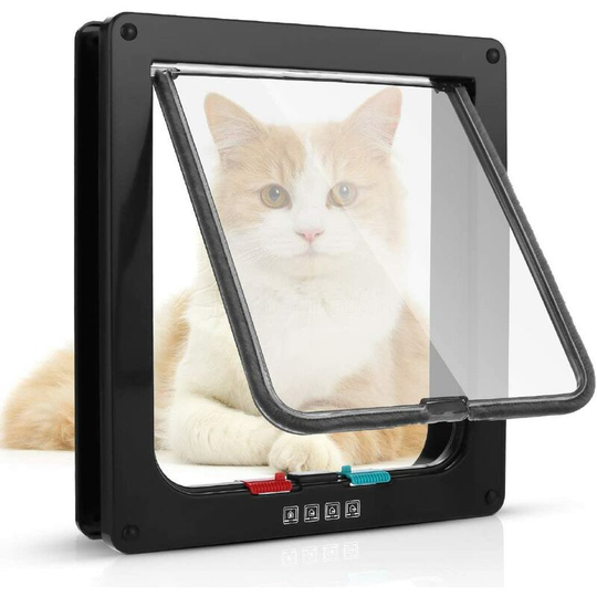 Cat Flap with 4-Way Magnetic, Pet Door for Cats and Small Dogs, Cat Door with Tunnel (XL-20 x 22 x 5.5cm, Black)