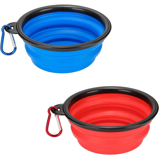 Lot of 2 folding bowls for dogs, portable travel silicone pet bows, with 2 carabiners