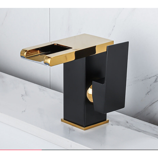 Mimiy - Waterfall led bathroom mixer, black gold low