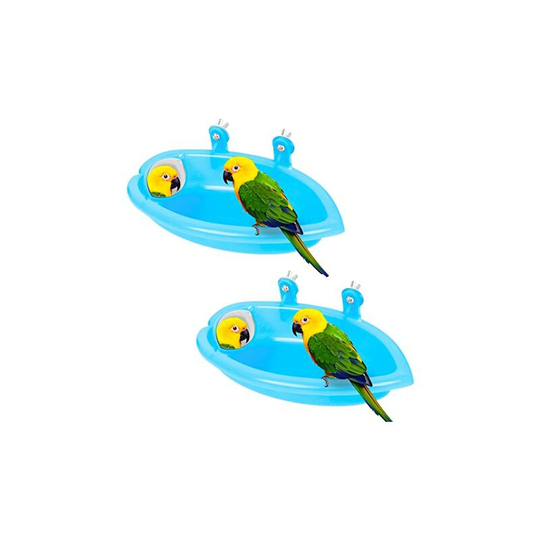 Bird Bath, 2 Piece Parrot Bath for Small Birds Like Canary Parrots, Plastic Birdbath with Adjustable Mirror to Attract Birds' Attention