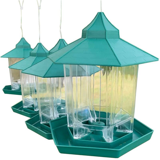 4 x Durlston Green Chalet Bird Seed & Nut Feeders