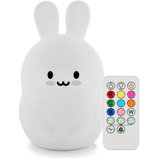 Bearsu - Animal Shape Soft Silicone Rechargeable Night Light, Adjust Brightness and 9 Colors via Touch Control and Remote Control, Suitable for