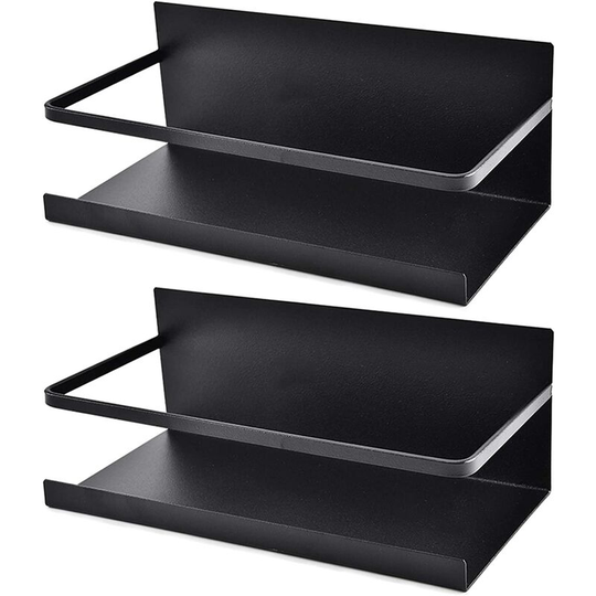 Bearsu - Magnetic Spice Rack Refrigerator Spice Rack Single Tier Fridge Spice Rack Magnetic Shelf Space Saving Black 2 Pack