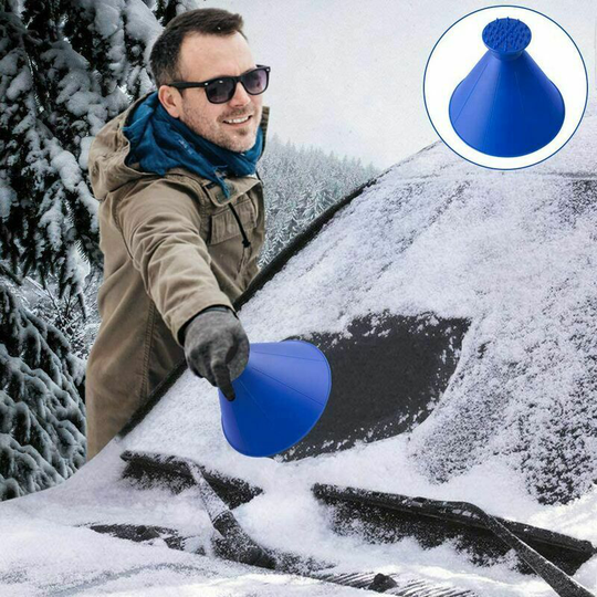 Snow Scraper Windshield Scraper Magic Car Ice Scraper Auto Ice Scraper Round Snow 2 in 1 a Funnel Oil Round Snow Cleaning Brush (Blue) 1pcs