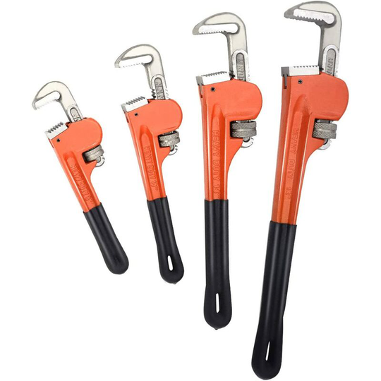 Briday - 4pcs Pipe Wrench Set, Heat Treated Plumbing Wrench w/Soft Grip, Adjustable Jaws, 8' 10' 14' 18' Heavy Duty Hand Tools