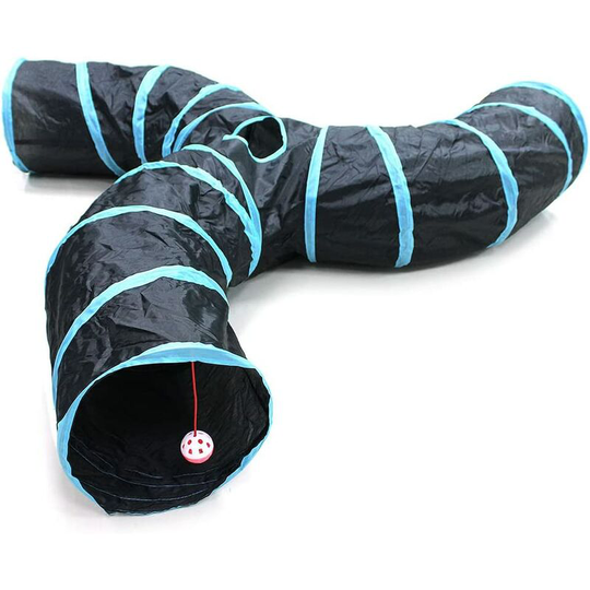 Road Cat Tunnel, Interactive 3 Way Bendable Tunnel Tube Maze Toy for Small Animals, Rabbit, Kitten, Puppies, Ferrets, Guinea Pigs (3 Way)