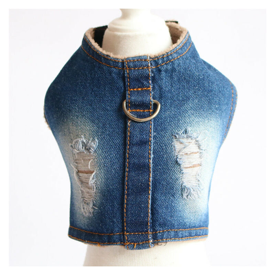 Dog ragged denim chest strap (m) code cool boys and girls jacket puppy clothes, clothes m size suitable for: chest 35cm back length 112-118 weight