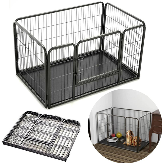 (Pet Puppy Metal Playpen Foldable Design with Removable Plastic Floor (Medium) ) Heavy Duty Dog Crate Cage Pet Puppy Playpen Foldable with Tray