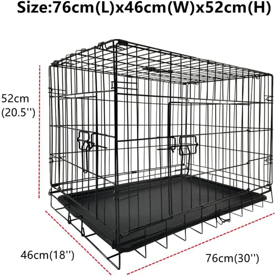 30 inch Dog Puppy Cage Black Folding 2 Door & 2 Locks Crate Heavy Duty Animal Transport Pet Carrier With Tray