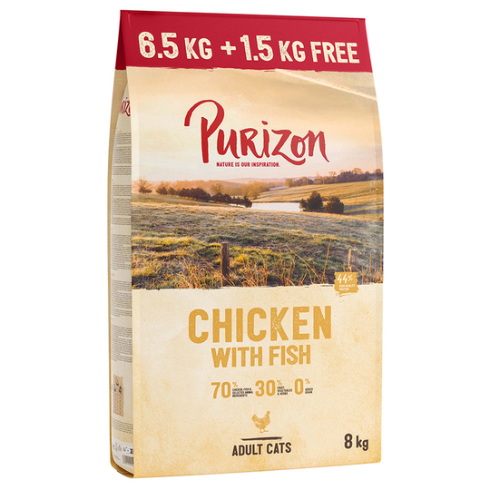 8kg Purizon Adult Grain-Free Dry Cat Food - 6.5kg + 1.5kg Free!* - Chicken with Fish (6.5kg + 1.5kg Free!)