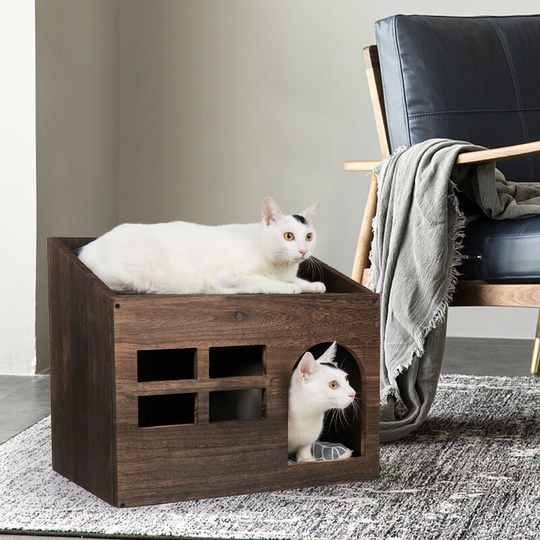 Wooden Cat House Puppy Cat Shelter Condo with Soft Cushion for Your Kitty