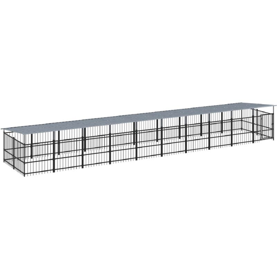 Outdoor Dog Kennel with Roof Steel 18.77 m² Vidaxl Black