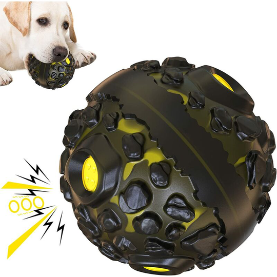 Dog Toy, Indestructible Dog Ball Dog Chew Toys Natural Rubber Teeth Cleaning, 12CM Interactive Squeaking Ball Toy Dog Games for Medium and Large Dogs